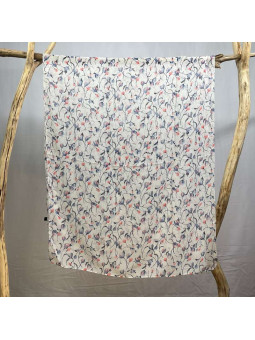 Écharpe En Soie Finement Fleurie Blanche De 180cm x 70cm Demi saisons