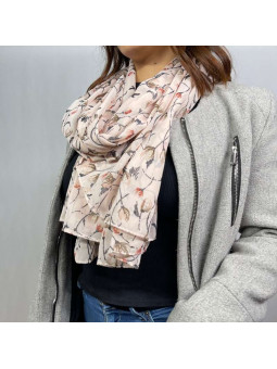 Écharpe En Soie Finement Fleuries Rose Crème De 180cm x 70cm Demi Saisons Premium