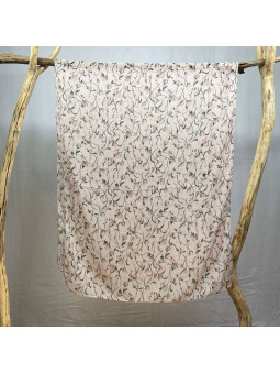 Écharpe En Soie Finement Fleuries Rose Crème De 180cm x 70cm Demi Saisons Premium