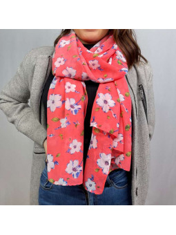 Écharpe En Soie Finement Fleuries Rose Fuchsia Pastel De 180cm x 70cm Demi Saisons Premium