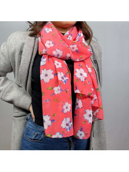 Écharpe En Soie Finement Fleuries Rose Fuchsia Pastel De 180cm x 70cm Demi Saisons Premium