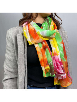 Écharpe En Soie Aux Couleurs Vives De 180cm x 70cm Demi Saisons Premium