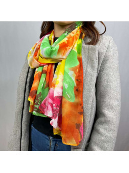 Écharpe En Soie Aux Couleurs Vives De 180cm x 70cm Demi Saisons Premium