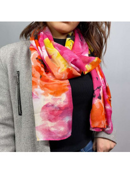 Écharpe En Soie Fleurie Aux Agrume De 180cm x 70cm Demi Saisons Premium