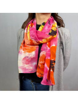 Écharpe En Soie Fleurie Aux Agrume De 180cm x 70cm Demi Saisons Premium