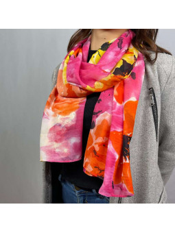 Écharpe En Soie Fleurie Aux Agrume De 180cm x 70cm Demi Saisons Premium