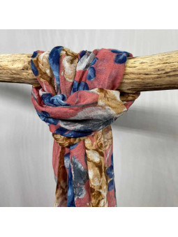 Écharpe 180cm Aux Motifs Printaniers Rose Et Bleu Nuit Fleuris