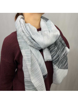 Écharpe En Coton Aux Nuances De Gris Et Noir Rayés De 180cm x 90cm