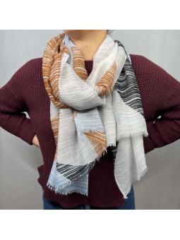 Écharpe En Coton Aux Nuances De Chocolat, Bleu Ciel Et Noir Rayés De 180cm x 90cm