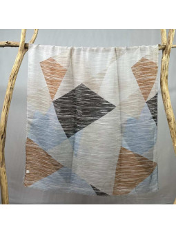 Écharpe En Coton Aux Nuances De Chocolat, Bleu Ciel Et Noir Rayés De 180cm x 90cm