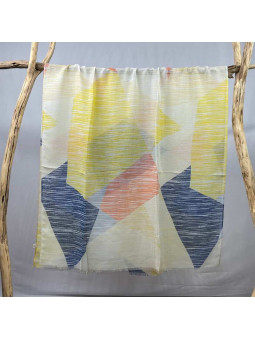 Écharpe En Coton Aux Nuances De Jaune, Orange Et Bleu Rayés De 180cm x 90cm