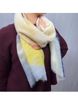 Écharpe En Coton Aux Nuances De Jaune, Orange Et Bleu Rayés De 180cm x 90cm