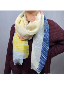 Écharpe En Coton Aux Nuances De Jaune, Orange Et Bleu Rayés De 180cm x 90cm