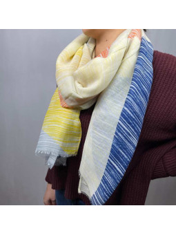 Écharpe En Coton Aux Nuances De Jaune, Orange Et Bleu Rayés De 180cm x 90cm