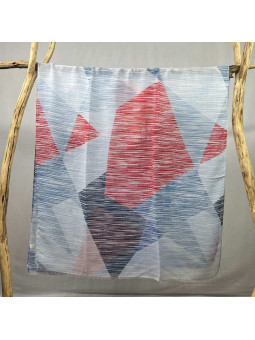 Écharpe En Coton Aux Nuances De Rouge Et Bleu Rayés De 180cm x 90cm