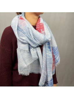 Écharpe En Coton Aux Nuances De Rouge Et Bleu Rayés De 180cm x 90cm