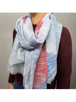 Écharpe En Coton Aux Nuances De Rouge Et Bleu Rayés De 180cm x 90cm