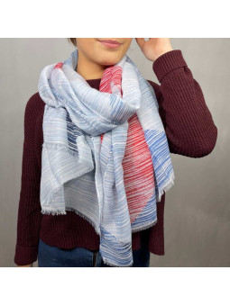 Écharpe En Coton Aux Nuances De Rouge Et Bleu Rayés De 180cm x 90cm