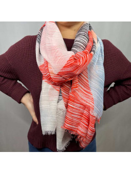 Écharpe En Coton Aux Nuances De Rouge, Bleu Et Noir Rayés De 180cm x 90cm