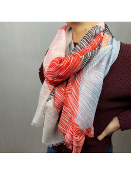 Écharpe En Coton Aux Nuances De Rouge, Bleu Et Noir Rayés De 180cm x 90cm