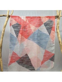 Écharpe En Coton Aux Nuances De Rouge, Bleu Et Noir Rayés De 180cm x 90cm