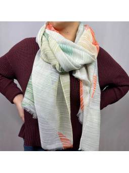 Écharpe En Coton Aux Nuances De Vert Et Orange Rayés De 180cm x 90cm