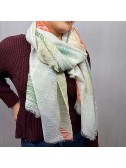 Écharpe En Coton Aux Nuances De Vert Et Orange Rayés De 180cm x 90cm