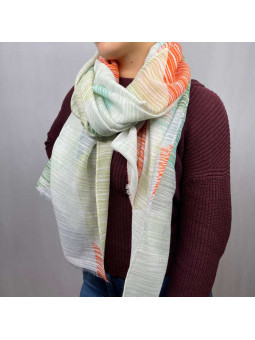 Écharpe En Coton Aux Nuances De Vert Et Orange Rayés De 180cm x 90cm