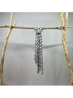 Fine Écharpe Blanche Aux Imprimés De Pois Noir De 180cm x 50cm