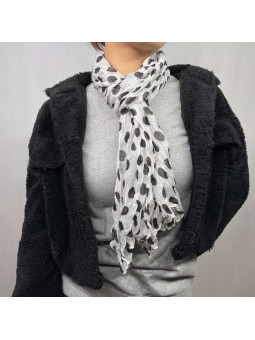 Fine Écharpe Blanche Aux Imprimés De Pois Noir De 180cm x 50cm