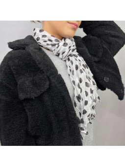 Fine Écharpe Blanche Aux Imprimés De Pois Noir De 180cm x 50cm