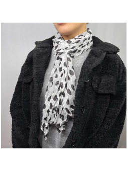 Fine Écharpe Blanche Aux Imprimés De Pois Noir De 180cm x 50cm