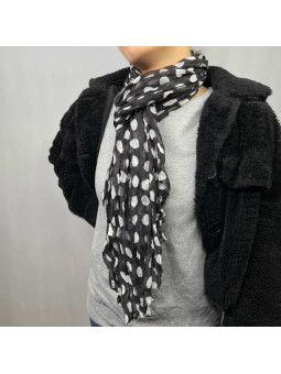 Fine Écharpe Noir Aux Imprimés De Pois Blanc De 180cm x 50cm