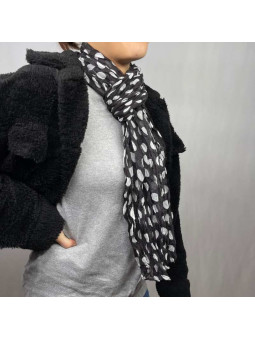 Fine Écharpe Noir Aux Imprimés De Pois Blanc De 180cm x 50cm