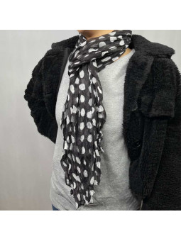 Fine Écharpe Noir Aux Imprimés De Pois Blanc De 180cm x 50cm