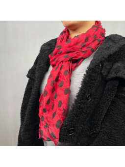 Fine Écharpe Rouge Aux Imprimés De Pois Noir De 180cm x 50cm