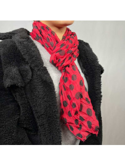 Fine Écharpe Rouge Aux Imprimés De Pois Noir De 180cm x 50cm