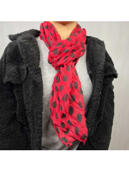 Fine Écharpe Rouge Aux Imprimés De Pois Noir De 180cm x 50cm