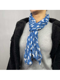 Fine Écharpe Bleu Aux Imprimés De Pois Blanc De 180cm x 50cm