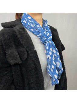 Fine Écharpe Bleu Aux Imprimés De Pois Blanc De 180cm x 50cm