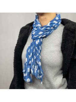 Fine Écharpe Bleu Aux Imprimés De Pois Blanc De 180cm x 50cm