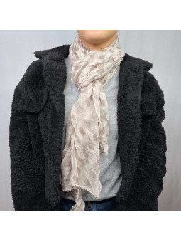 Fine Écharpe Beige Aux Imprimés De Pois Marron Glacé De 180cm x 50cm