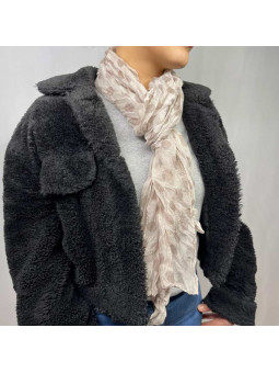 Fine Écharpe Beige Aux Imprimés De Pois Marron Glacé De 180cm x 50cm