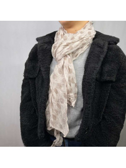 Fine Écharpe Beige Aux Imprimés De Pois Marron Glacé De 180cm x 50cm