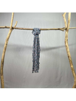 Fine Écharpe Bleu Ciel Aux Imprimés De Pois Rose De 180cm x 50cm