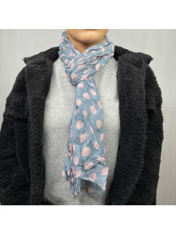 Fine Écharpe Bleu Ciel Aux Imprimés De Pois Rose De 180cm x 50cm