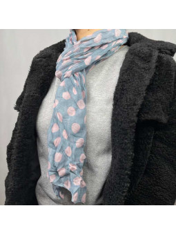 Fine Écharpe Bleu Ciel Aux Imprimés De Pois Rose De 180cm x 50cm