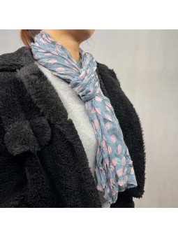 Fine Écharpe Bleu Ciel Aux Imprimés De Pois Rose De 180cm x 50cm