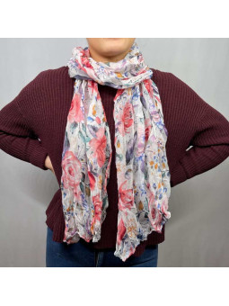 Écharpe Aux Motifs Printaniers Blanche Et Rose Fleuris