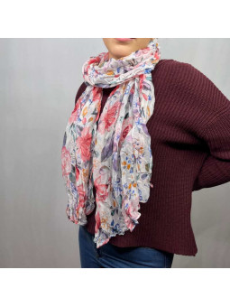 Écharpe Aux Motifs Printaniers Blanche Et Rose Fleuris